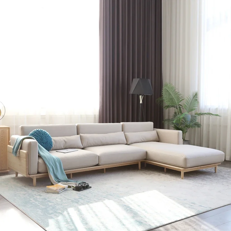 Solid wood corner sofa Japanese log simple modern living room ash wood new Chinese combination sofa