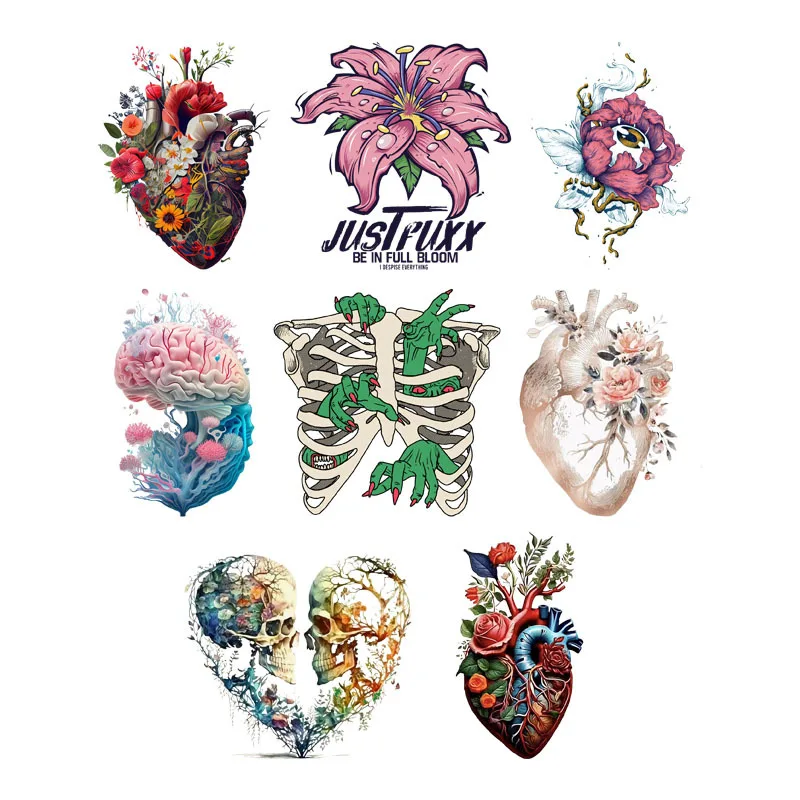 Iron On Heart skull Patches For Clothing T-Shirt Washable Applique Heat Transfer Vinyl Lung Sticker Thermal Transfer For Clothes