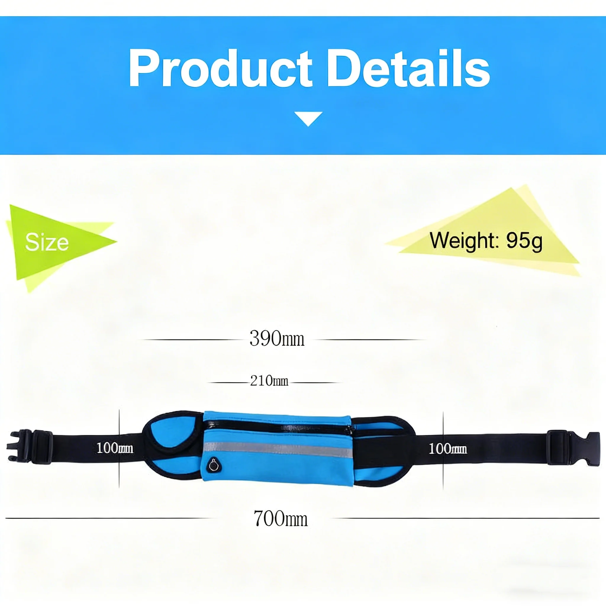 حقيبة خصر رياضية خارجية بلون سادة مع سعة كبيرة، حقيبة خصر للمشي لمسافات طويلة والجري، حقيبة خصر محمولة مقاومة للعرق