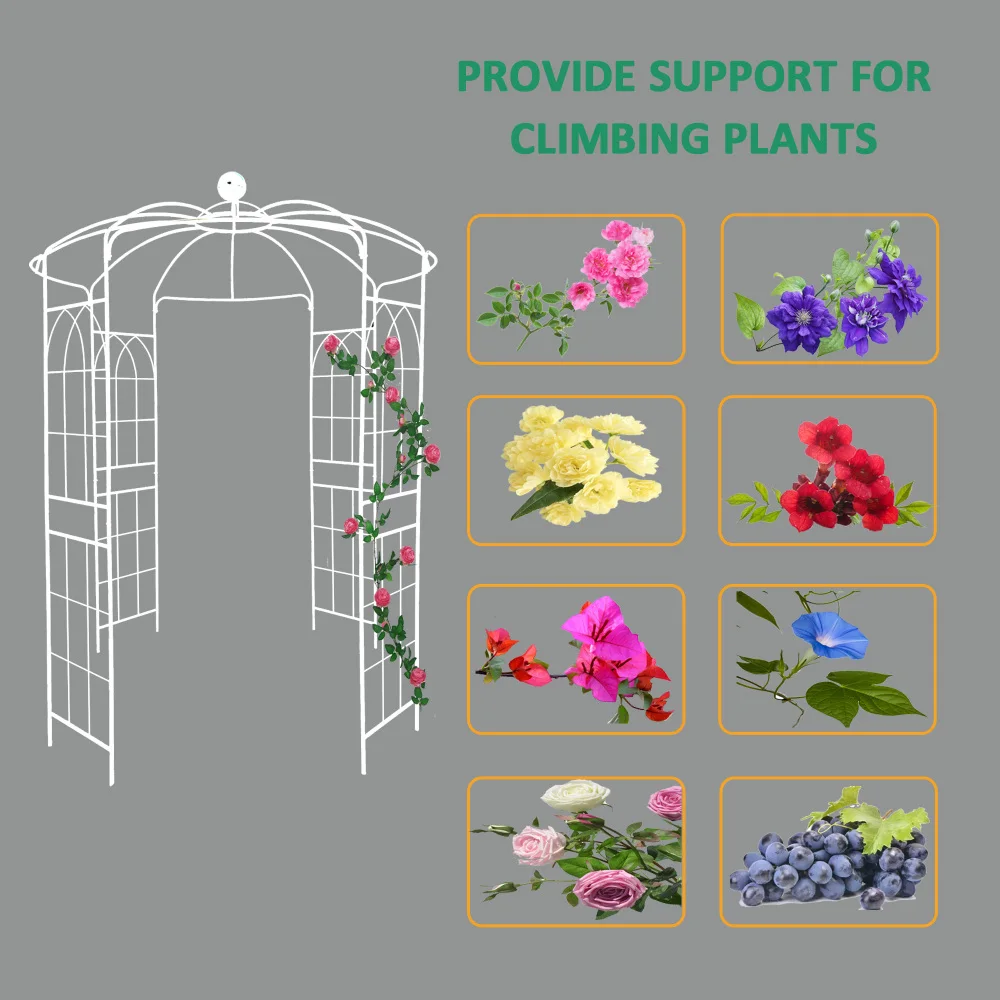 โลหะ Garden Arch Iron Garden Arbors Gazebo Dia 81.3 ''x 114.2'' สูง Birdcage รูปร่าง Pergola Pavilion สําหรับงานแต่งงานพิธีครีม