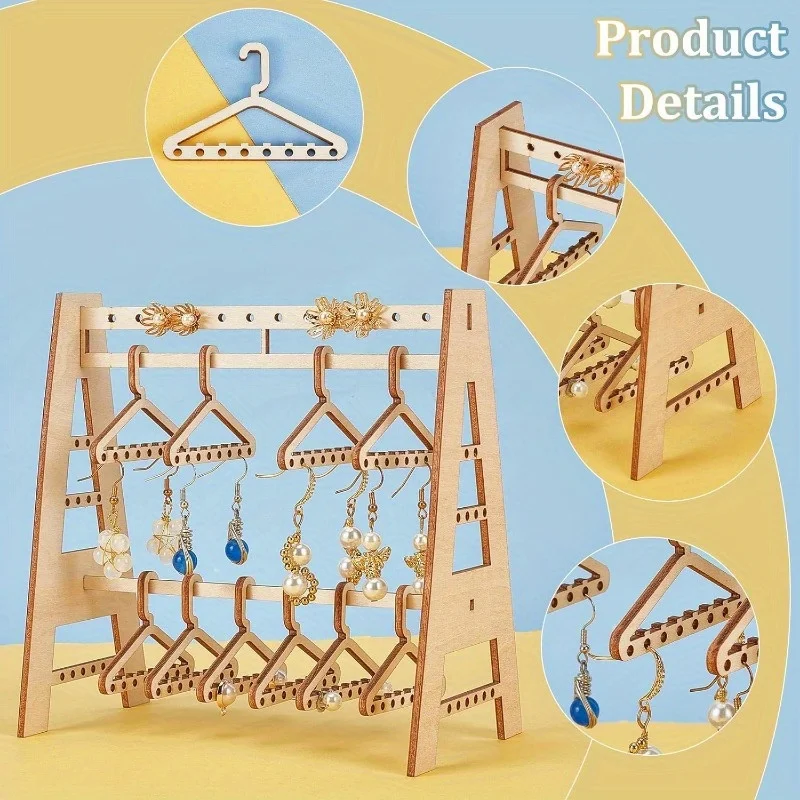 Wooden Earring Display Stand, Mini Hanger Earring Organizer Rack Earring Stand Ear Stud Holder for Women Retail Personal