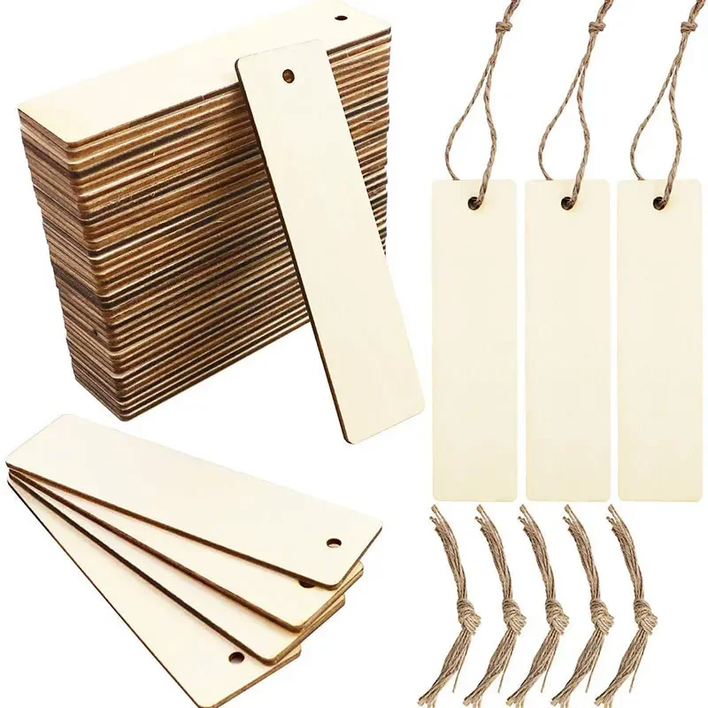 5/10/20Pcs Rectangle Wooden Tags Unfinished Nature Wood Slices DIY Crafts Wood Bookmark Garment Clothing Tag Hanging Label Decor