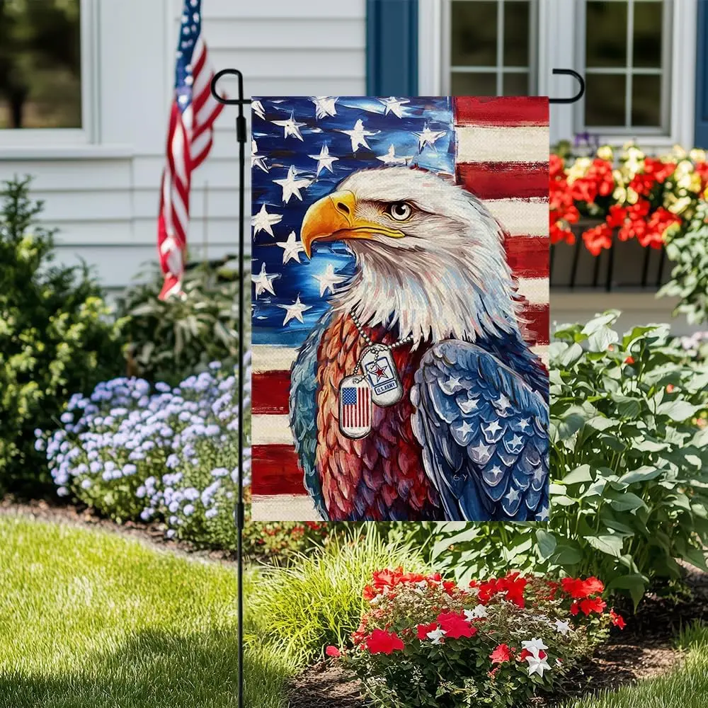 CROWNED BEAUTY 4th of July Eagle Garden Flag USA American Double Sided 12x18 Inches for Outside Small Burlap Patriotic Indep yyi