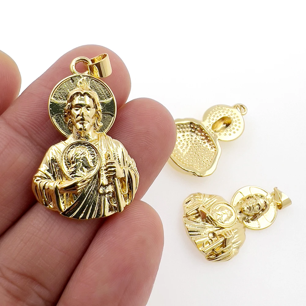 Vintage Medal Jesus Pendant CZ Zircon Metal Amulet Geometric Necklace Keychain Accessories For Women Men DIY Jewelry Making