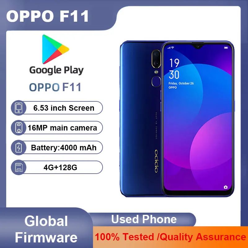 OPPO F11 Smart Phone 4g Android Cpu Mediatek Helio P70 6.53 Inches Rom 128gb Battery Capacity 4020mah 16mp Camera Used Phone