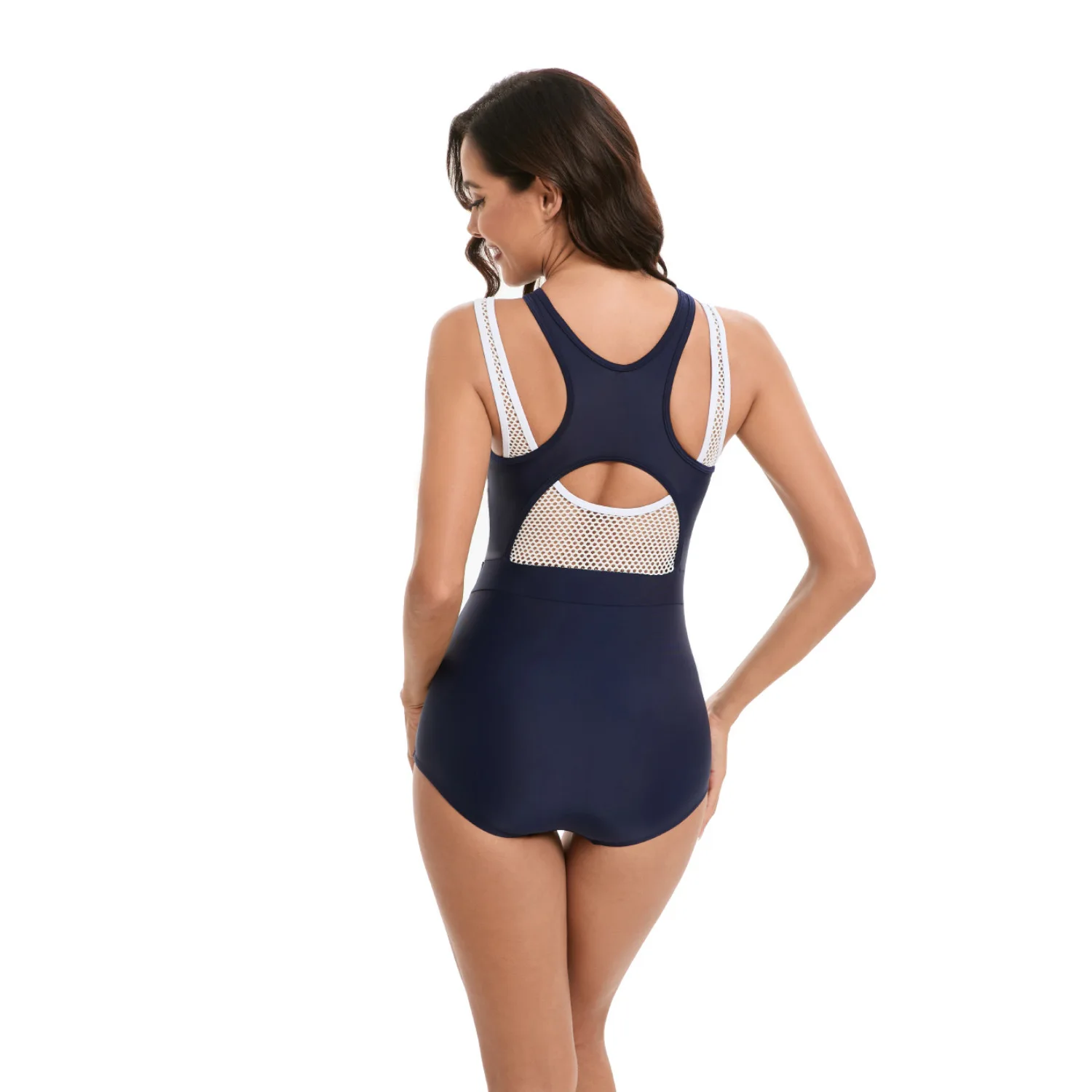 New Women's Sexy High Waist One-piece Bikini 2025 Front Zipper Block Color Swimwear Tight Summer Beachwear Seaside Bathing Suit