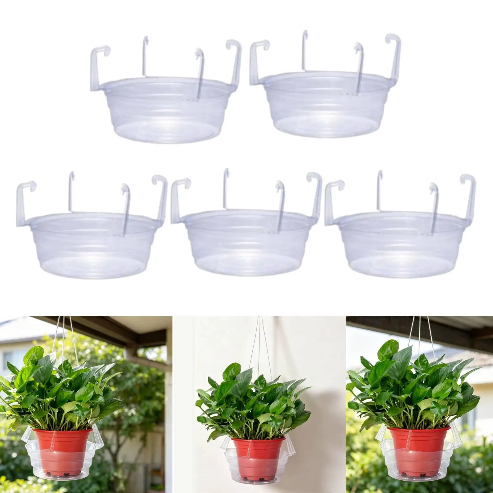 Round ABS Plant Drip Trays Clear Saucer Hanging Basket Water Catcher for Windowsill Balcony Use