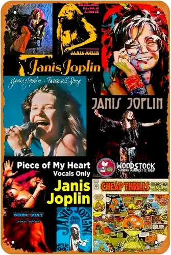 Placa de Metal Vintage Janis Joplin, Pôster Retrô Rock & Roll dos Anos 60, Decoração em Lata 12x8