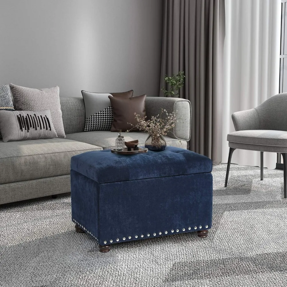 High End Classy Tufted Accents Rectangular Storage Bench Ottoman Footstool in Blue – 24