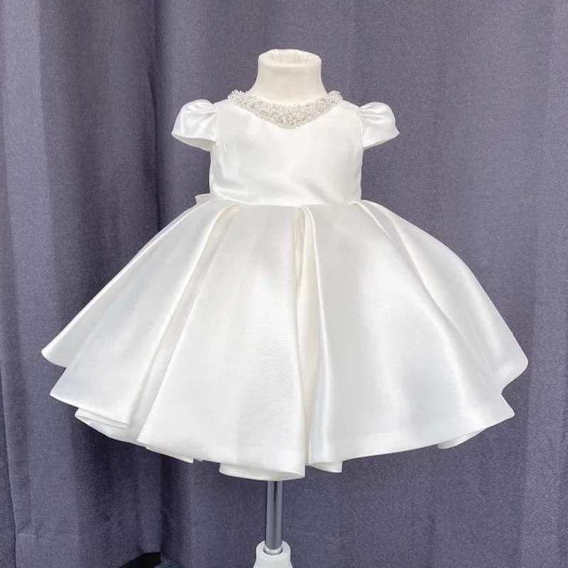 

New Girls Cute Birthday Baptism Princess Ball Gown Children Fashion Sation Wedding Party White Dress y1622