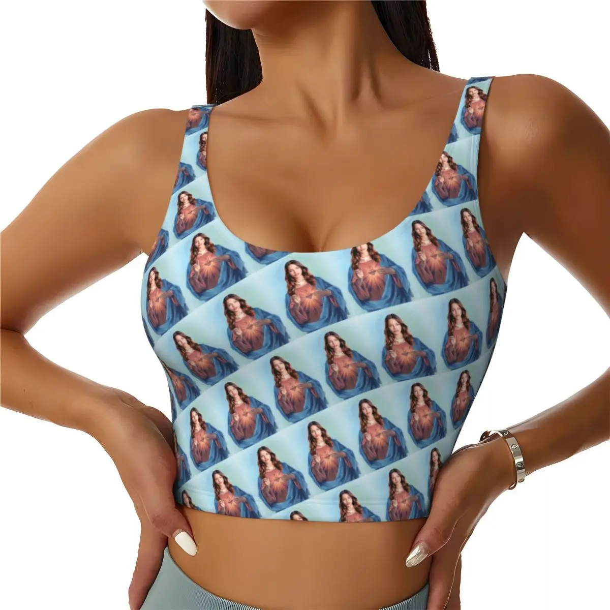 

Custom E-Emilia Mernes Merch Jesus High Impact Sports Bras for Women Classic Vintage Poster Seamless Workout Yoga Crop Tank Tops