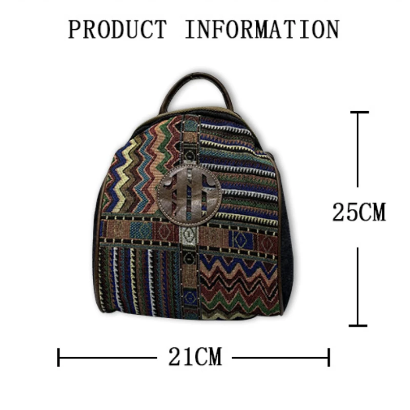 Chikage Fashion Ethnic Style Small Backpack Trend Women New Casual Denim Canvas Backpack Personality Embroidered Travel Bag