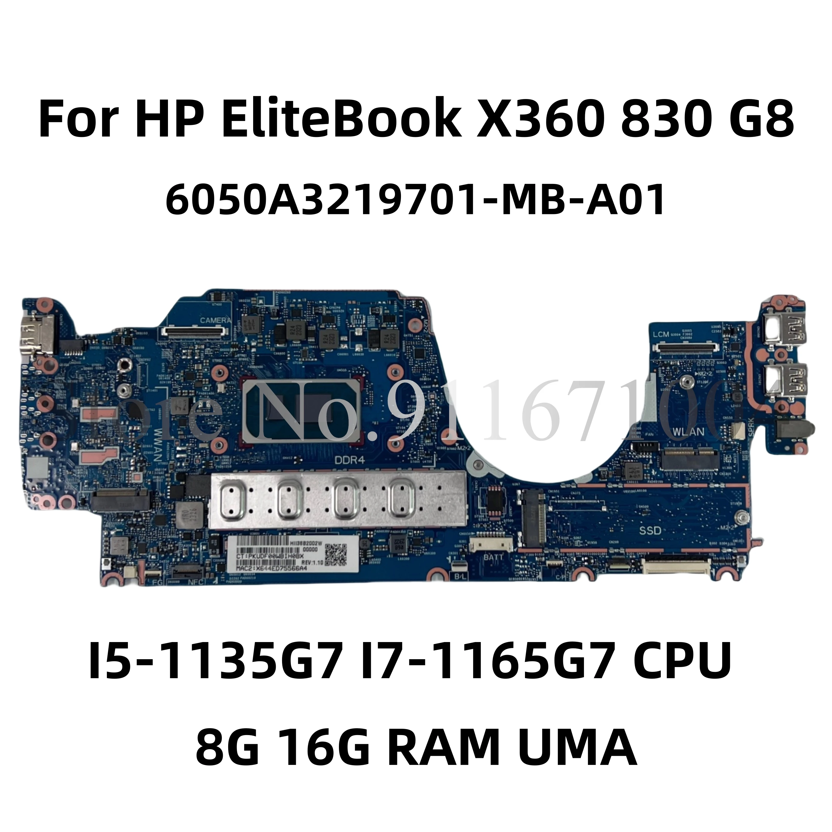 

6050A3219701-MB-A01 For HP EliteBook X360 830 G8 Laptop Motherboard I5-1135G7 I7-1165G7 8G 16G RAM UMA M46078-601 100% Tested OK