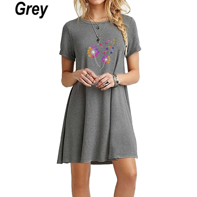 2024 Summer Women Printed Dresses Round Neck T Shirt Midi Dress Slim Knee-length Short Sleeve Casual Seaside Office Vestidos