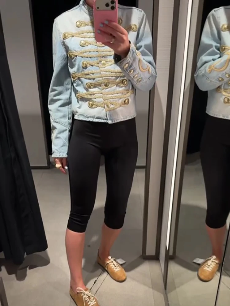 Vintage Edgy Denim Short Jacket Designers Stylish Slim Modern Ladies Outer Jackets Autumn Casual Chic Trendy Streetwear
