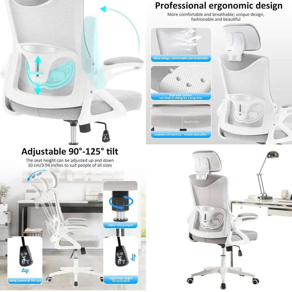 

Эргономичное офисное кресло с высокой спинкой из сетки, регулируемой поясничной поддержкой и подголовником, поворотное кресло для рабочего стола с подлокотниками для домашнего офиса