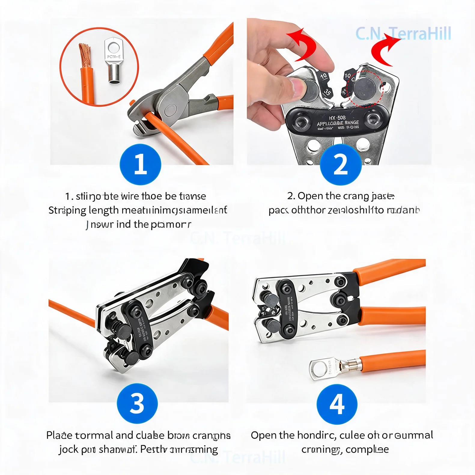 HX-50B Large Bare Terminal Crimping Tool Cold Press Copper Lug Crimper Wide Jaw for Electrical Wire Repair