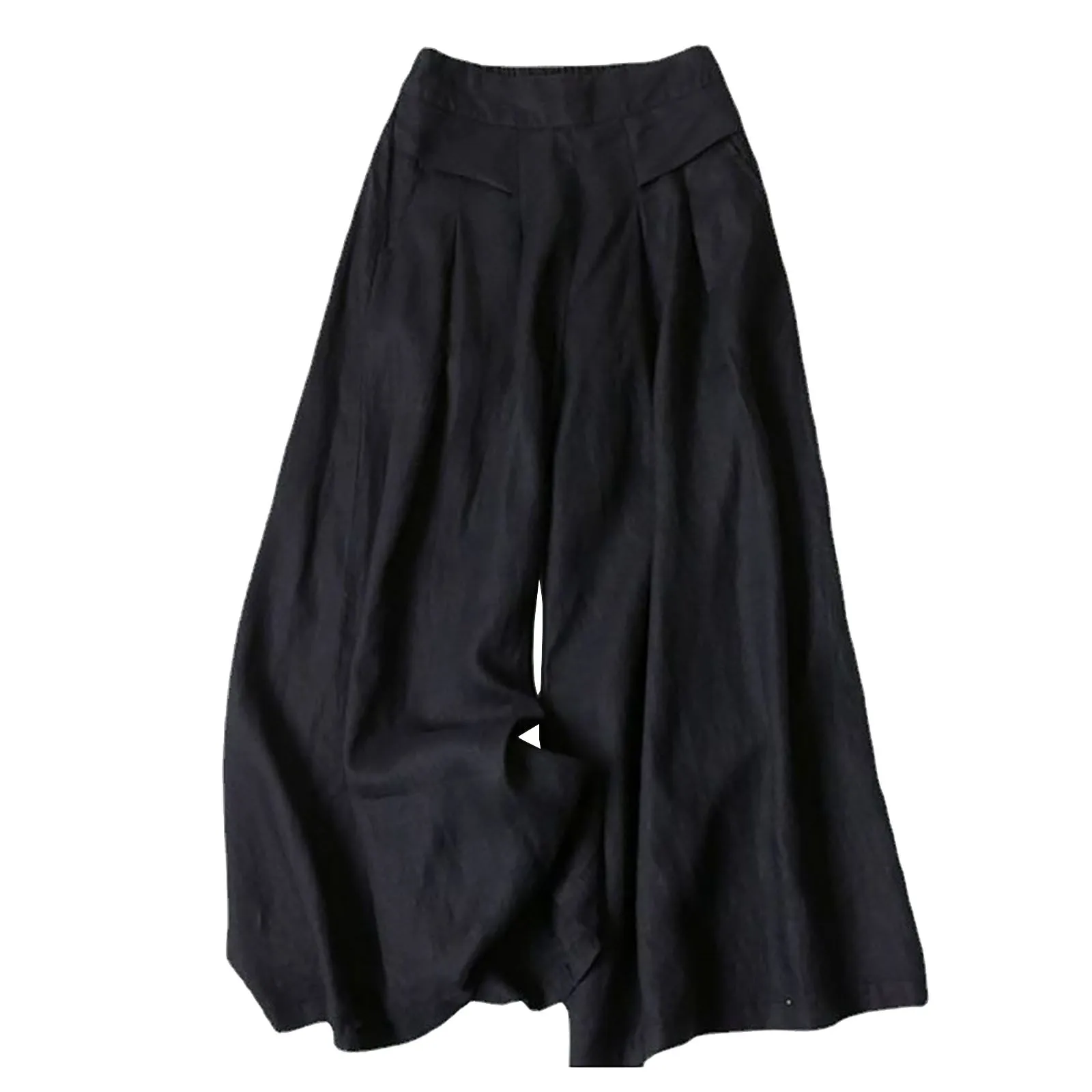 

2024 New Women'S Summer Cotton Hemp Wide-Leg Pants Semi-Elastic High-Waisted Thin Thin Nine Points Solid Color Casual Pants