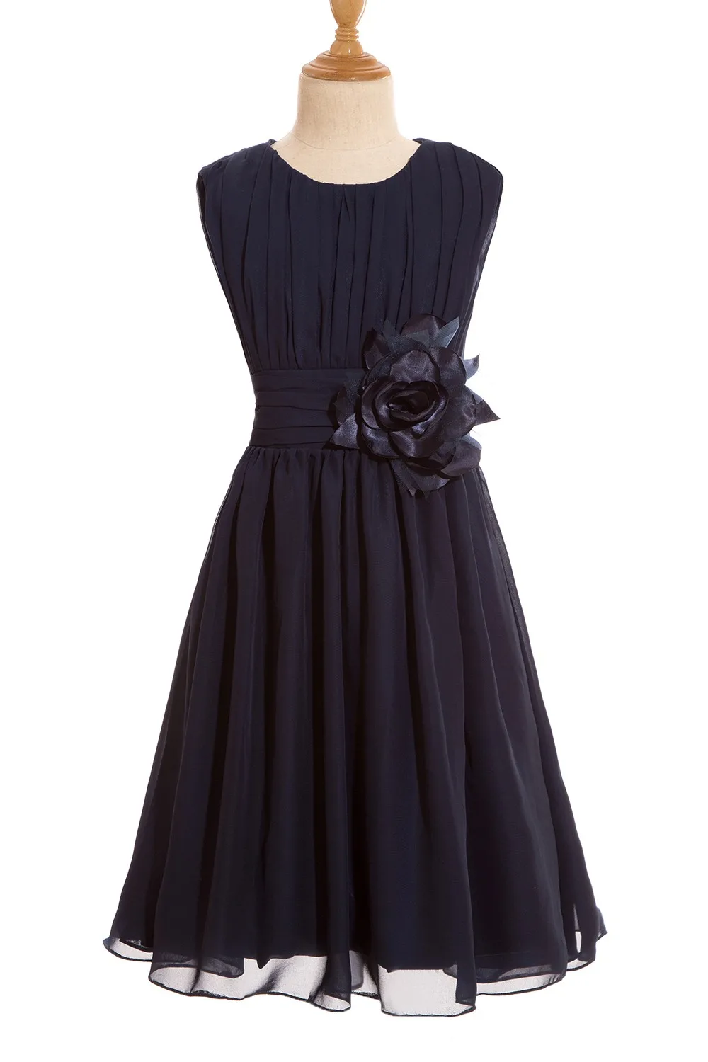 

Темно-синие мягкие шифоновые платья с цветочным узором для девочек с большой бантом на спине, без рукавов, трапециевидной формы для детей, свадебной вечеринки и особых случаев