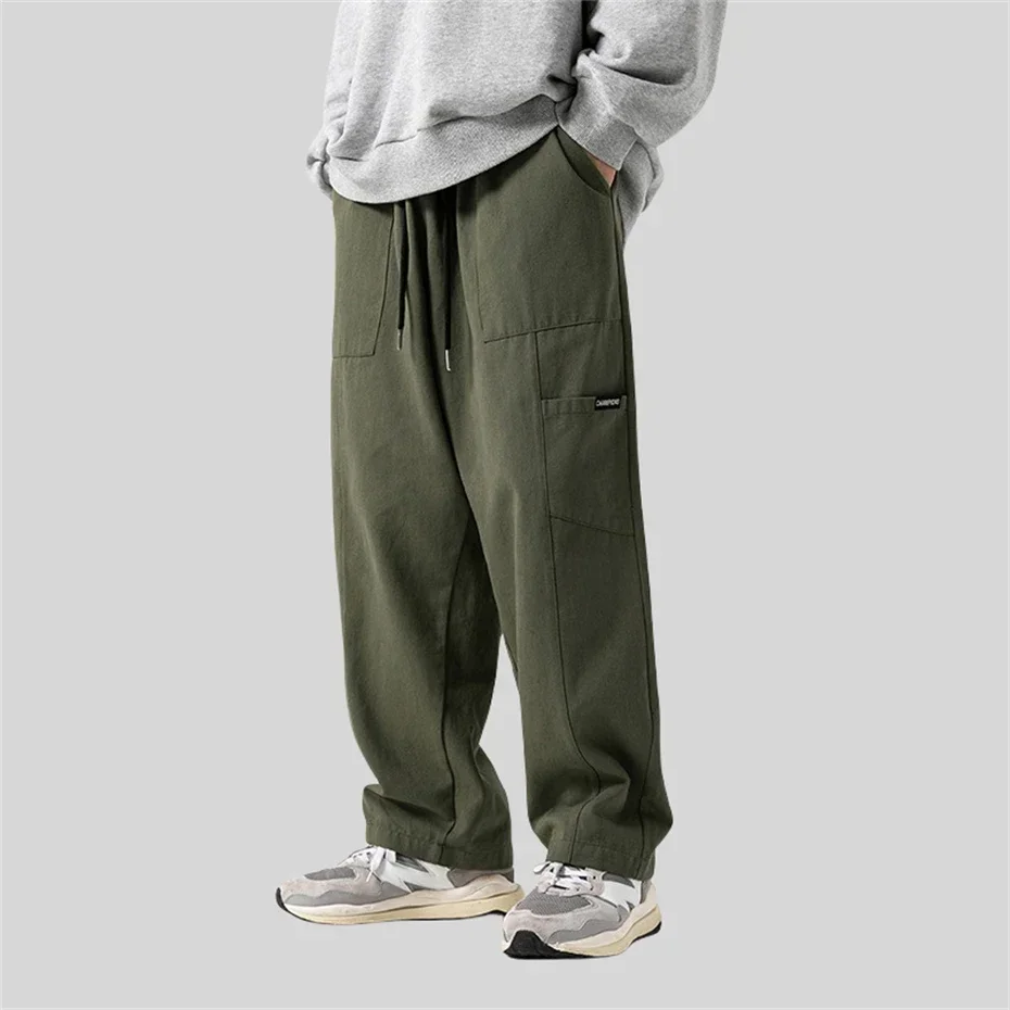 Winter Fleece Pant Men Hip Hop Streetwear Sweatpants Loose Cargo Pants Men Japan Solid Beige Trousers Mens Clothing