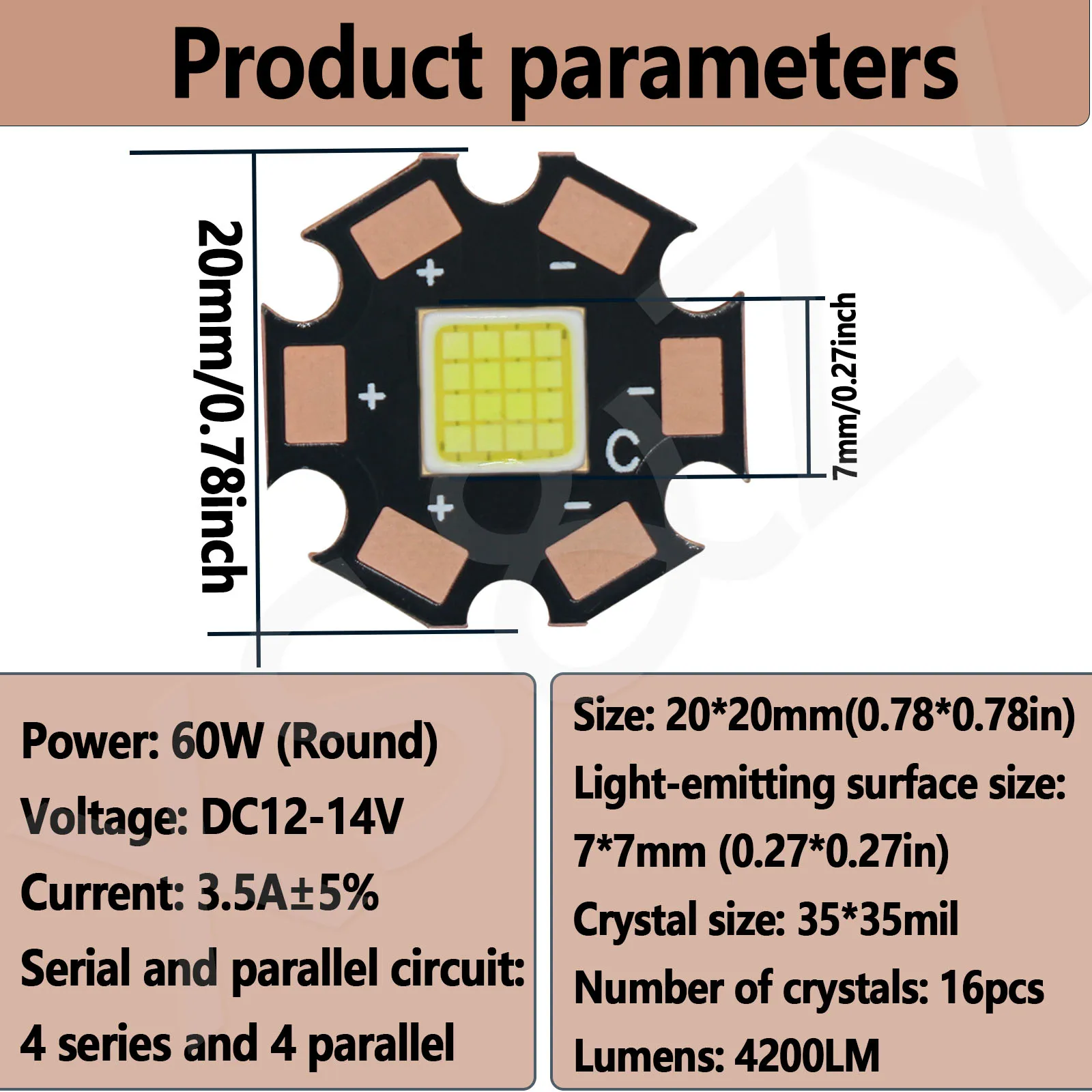 LED Beads 60W DC12-14V Copper 3.5A 4.5A  LED Chip Lamp4200LM For Scooter Accessories Fog Lights Motorcycle Lights Battery Light