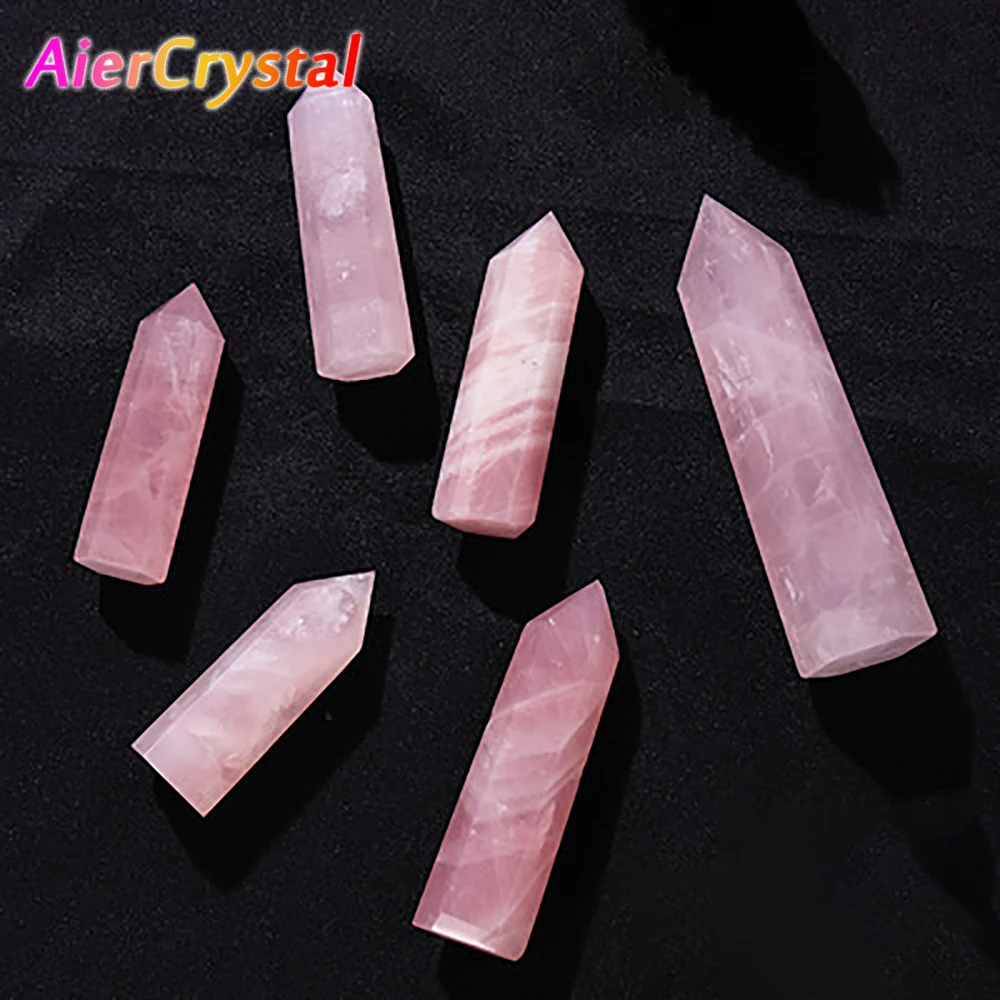 1PC Natural Rose Quartz Crystal Point Powder Pink Crystal Column Polished Hexagonal Obelisk Living Room Deco Crafts Ornament