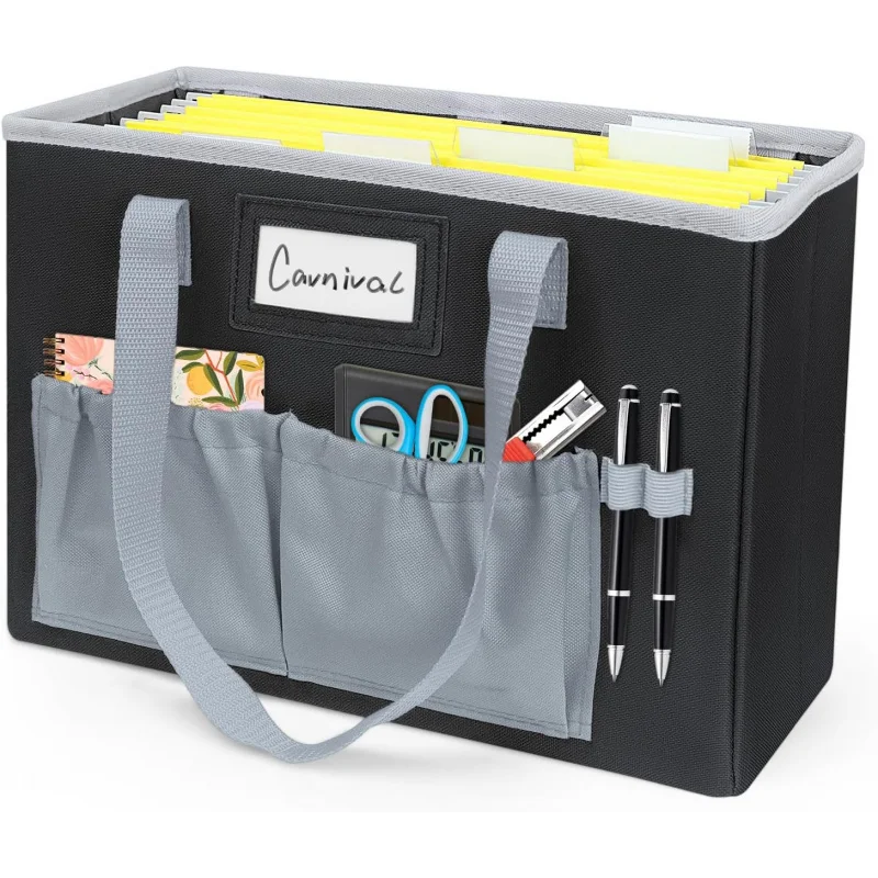 Desktop File Organizer Box,Collapsible Hanging Filing Box,Home Office Document Storage Organizer with Front Pocket and Handles,