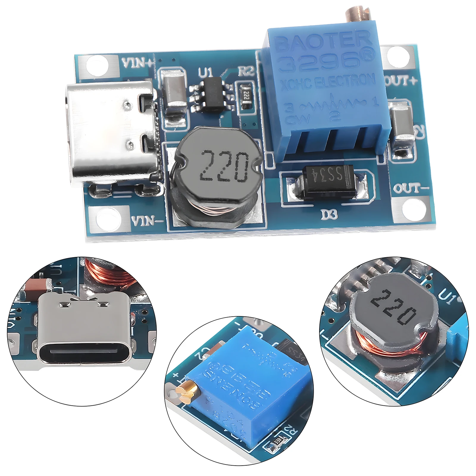 5pcs MT3608 DC-DC Adjustable Boost Module 2A Boost Plate Step Up Module Converter with MICRO USB/Type C I 2V-24V to O 5V-28V