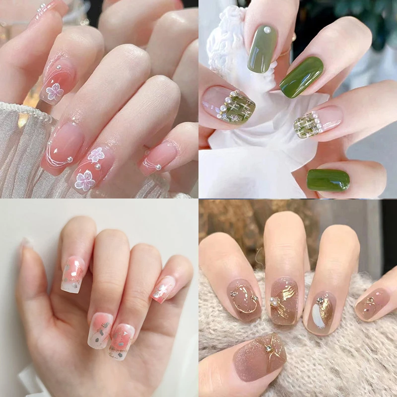 24 pçs estrela francesa flor unhas falsas wearable imprensa à prova dwaterproof água na arte do prego cobertura completa cor sólida acessórios de impressão do prego ferramenta