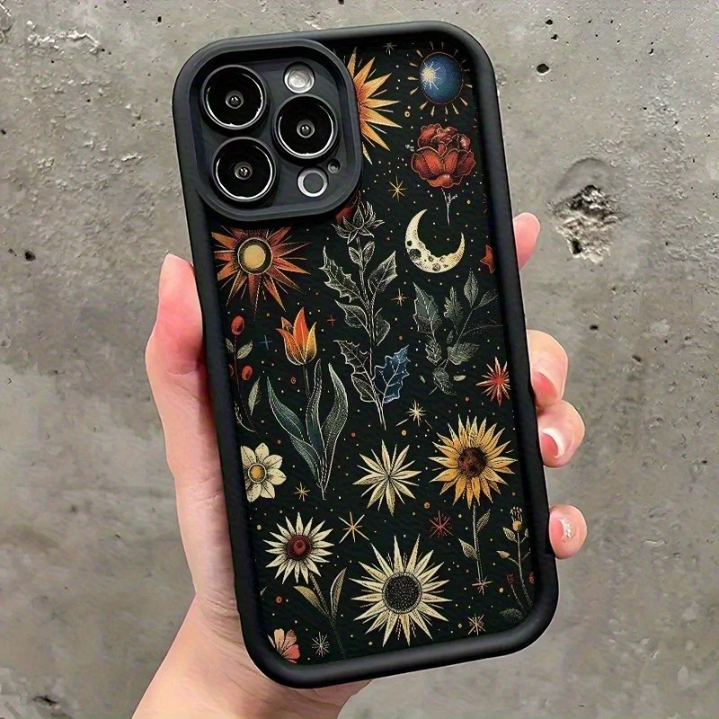 

Moon and sunflower pattern phone case for iPhone 17 16 15 14 13 12 11 Pro/ Max/Plus shock-proof rear cover anti-fingerprint