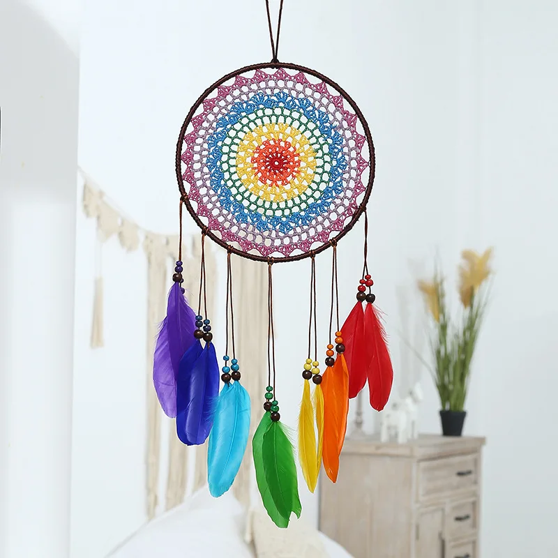 Dream Catcher Hand-woven Car Pendant Creative Feather Wind Chime Indian Style Wall Room Decoration Holiday Birthday Gift Crafts