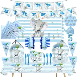 Blue Elephant Birthday Party Supplies Paper Tableware Cups Plates Tablecloth Balloons Baby Shower 1st Birthday Party Decorations