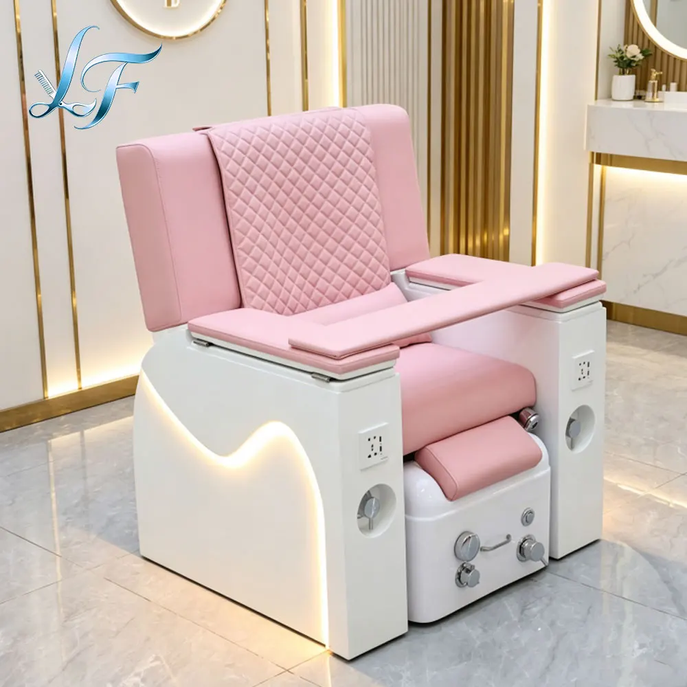 Pink Luxury Lounge Pedicure Furniture High Back Pedicure Chair With Massage And Foot Spa For Nail Salon