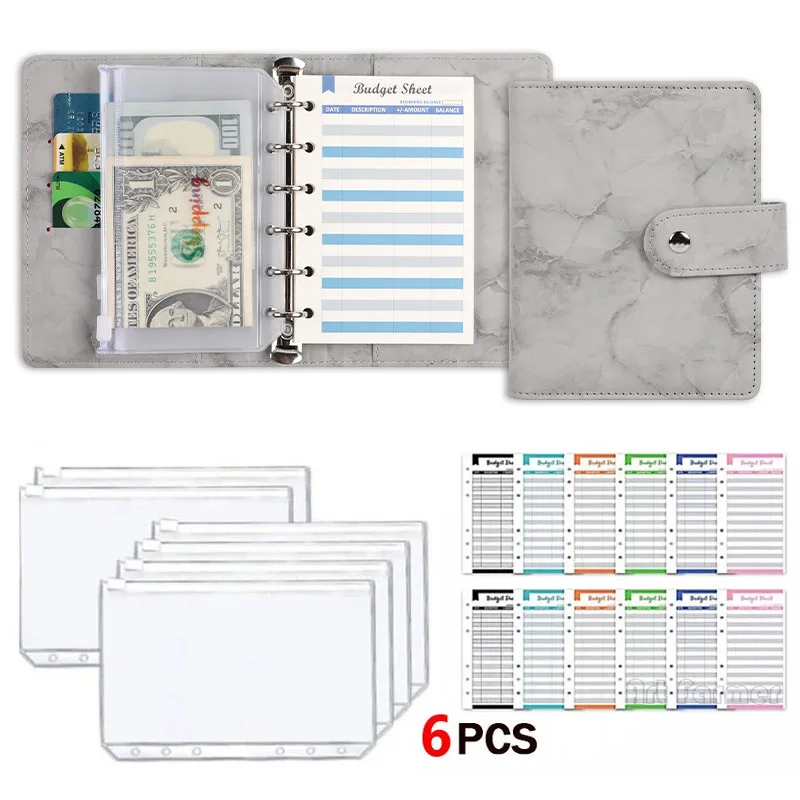 Imagem -06 - Colorido a5 pu Binder Capa Orçamento Planejador Notebook Covers Bolsos com Zíper Dinheiro Saving Envelope Buraco Plástico