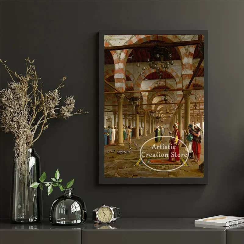 Vintage Arab Syria Middle Eastern Art Market In Damascus Poster Mosque Print Canvas Wall Art Pictures for Living Room Home Decor