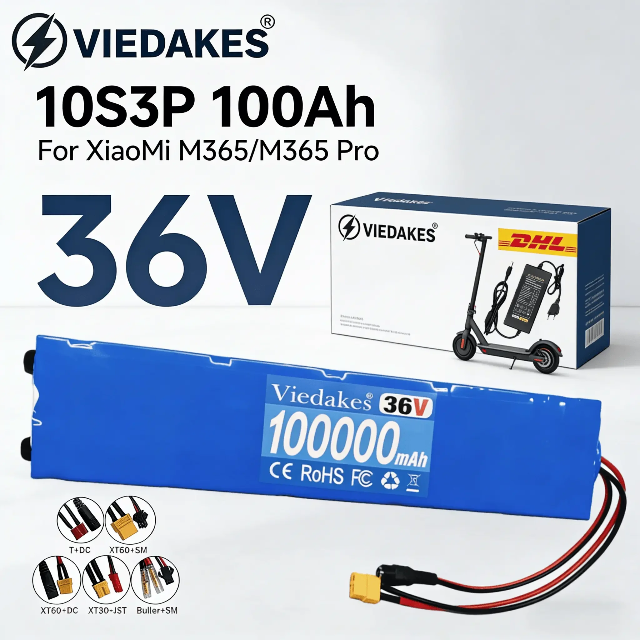 

36V Battery with Bracket for Universal Electric Scooter, 10S3P 10Ah 18650 Li-ion Replacement Battery with BMS Protection