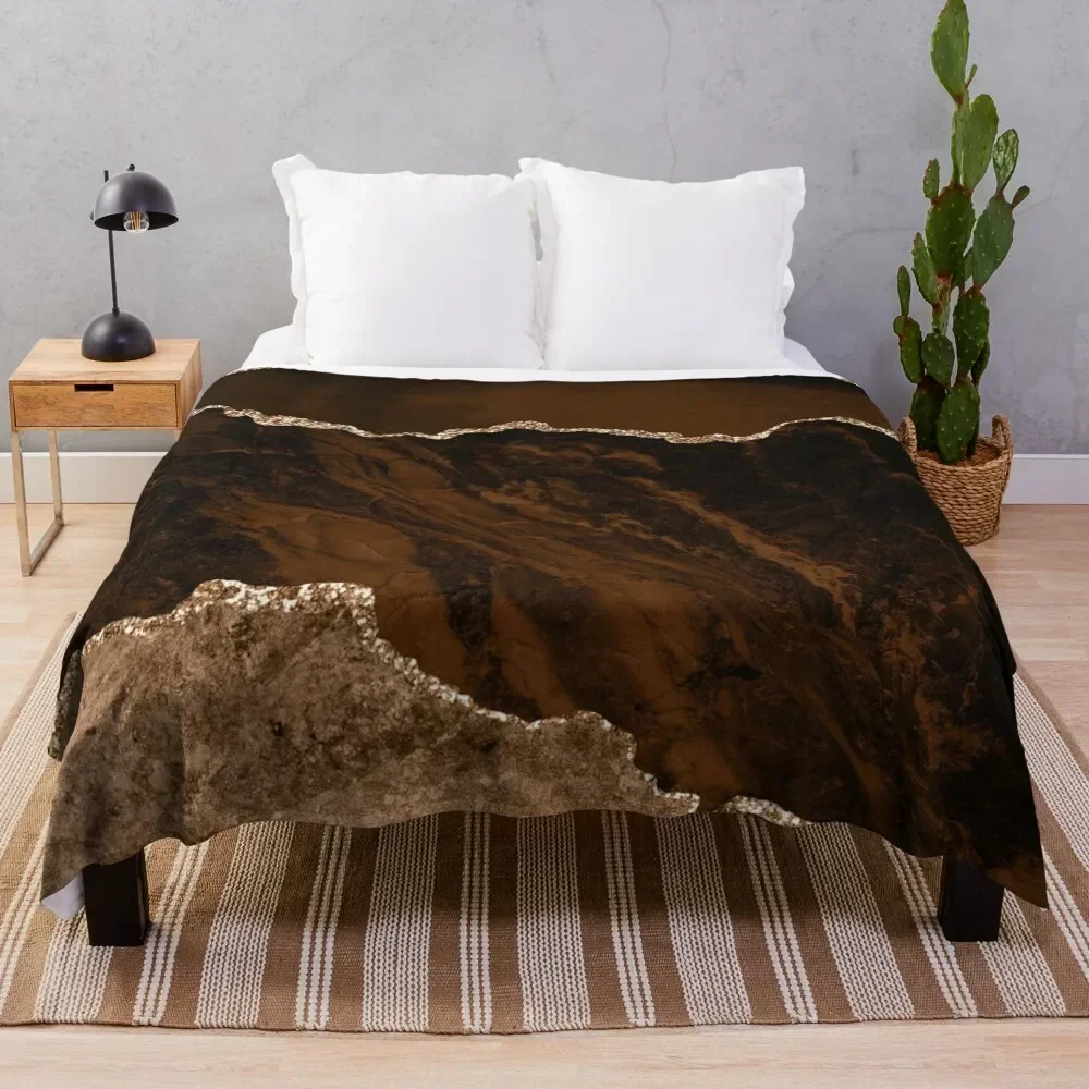 

Abstract Brown & Gold Modern Geode Agate Design Throw Blanket Luxury Personalized Gift Blankets