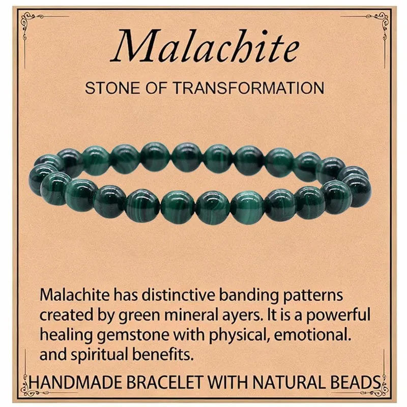 Natural Black Obsidian Volcanic Stone Energy Protection Elastic Bracelet Handmade Beaded Eco-Friendly Fashion With Card