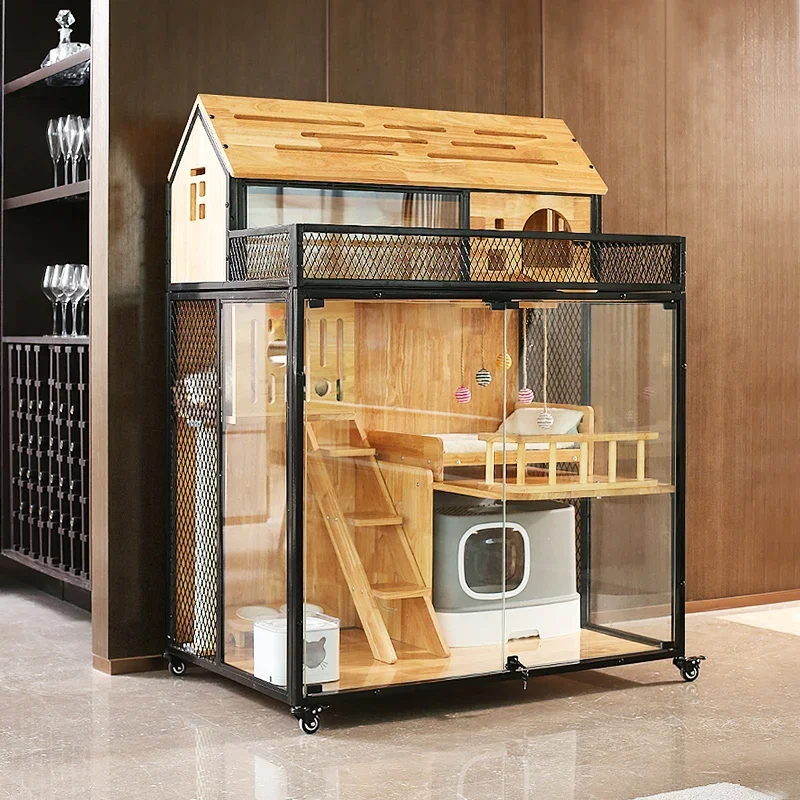 Cat Villa Solid Wood  Cage Super Large Free Space  Apartment Large  Cage Household Pet Cat House