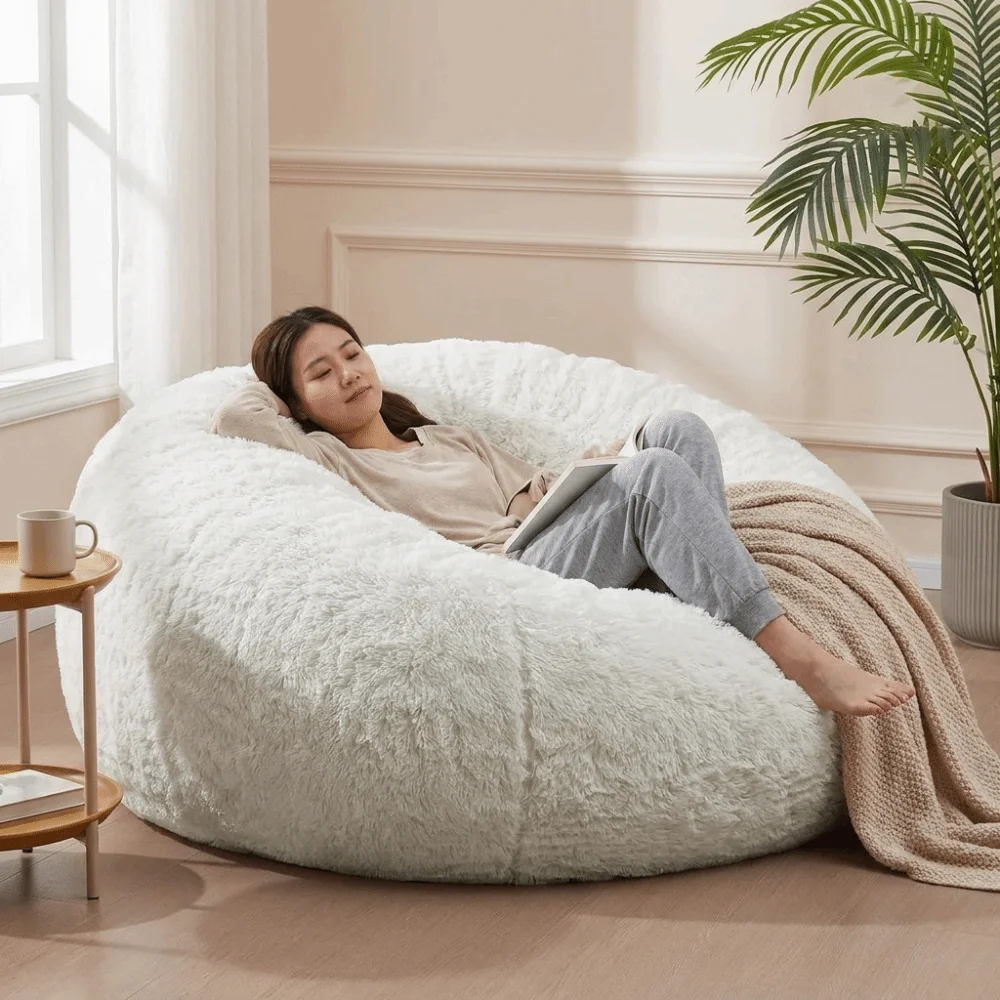 Giant Bean Bag Soft Fluffy Plush Lazy Sofa Cover Round Large Size Bean Bag Chair Cover Cozy Colorful Toys Storage Bag Home Use