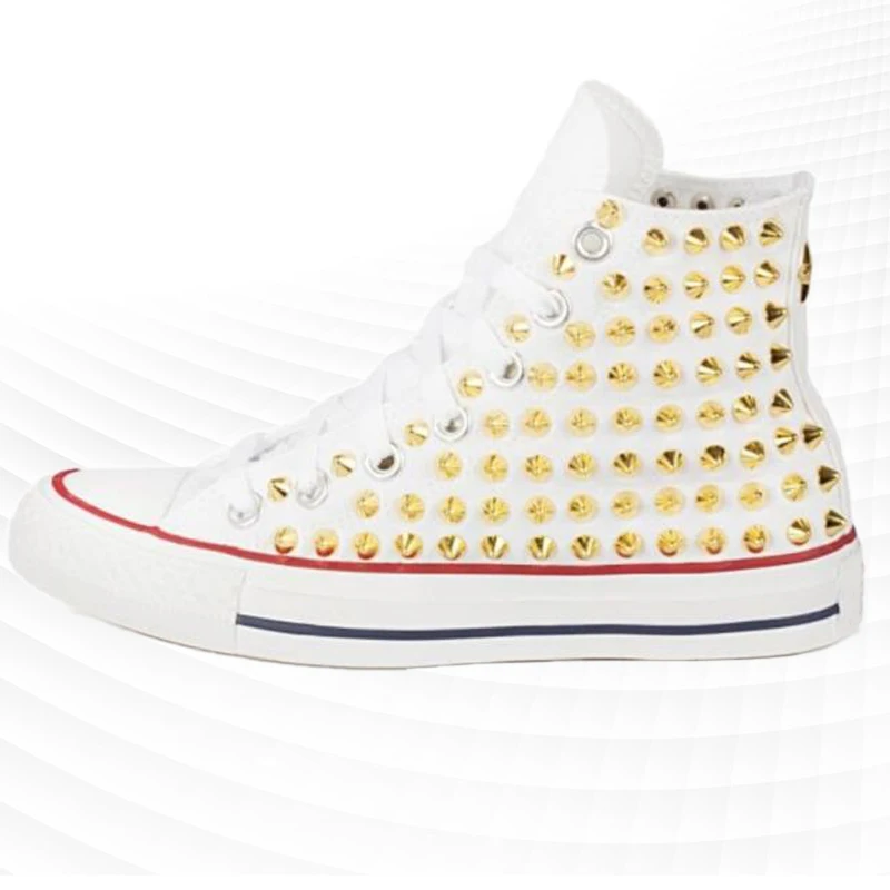 Trend gold rivet high top do old canvas shoes handmade hip hop wind street dance shoes casual shoes