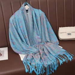 Cobertor grosso de caxemira com borla para mulheres, envoltório de pashmina, xale quente, lenço, poncho, estolas, novo, inverno, 2021, cobertor design