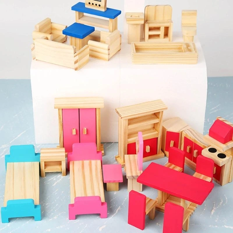 مجموعة أثاث خشبي لمطبخ غرفة النوم الصغيرة للعب الأثاث للمراهقين ومستلزمات حفلات DIY 15UB #5