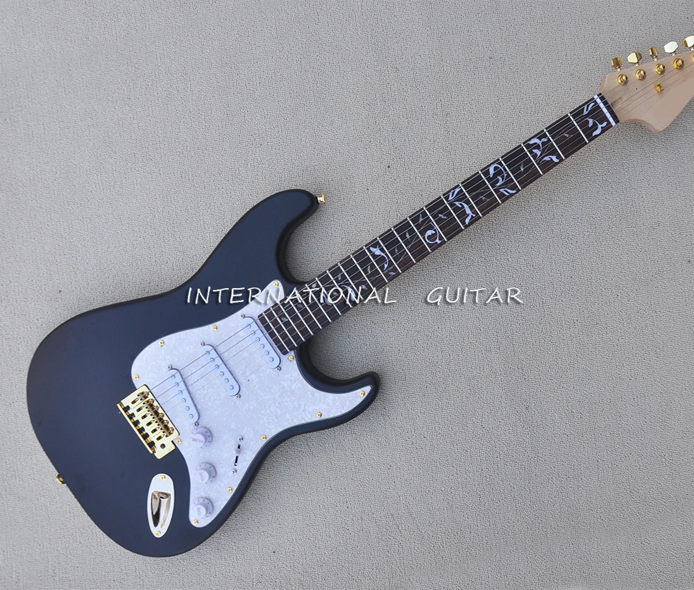 

6 Strings Matte Black Electric Guitar with White Pearl Pickguard,Rosewood Fretboard