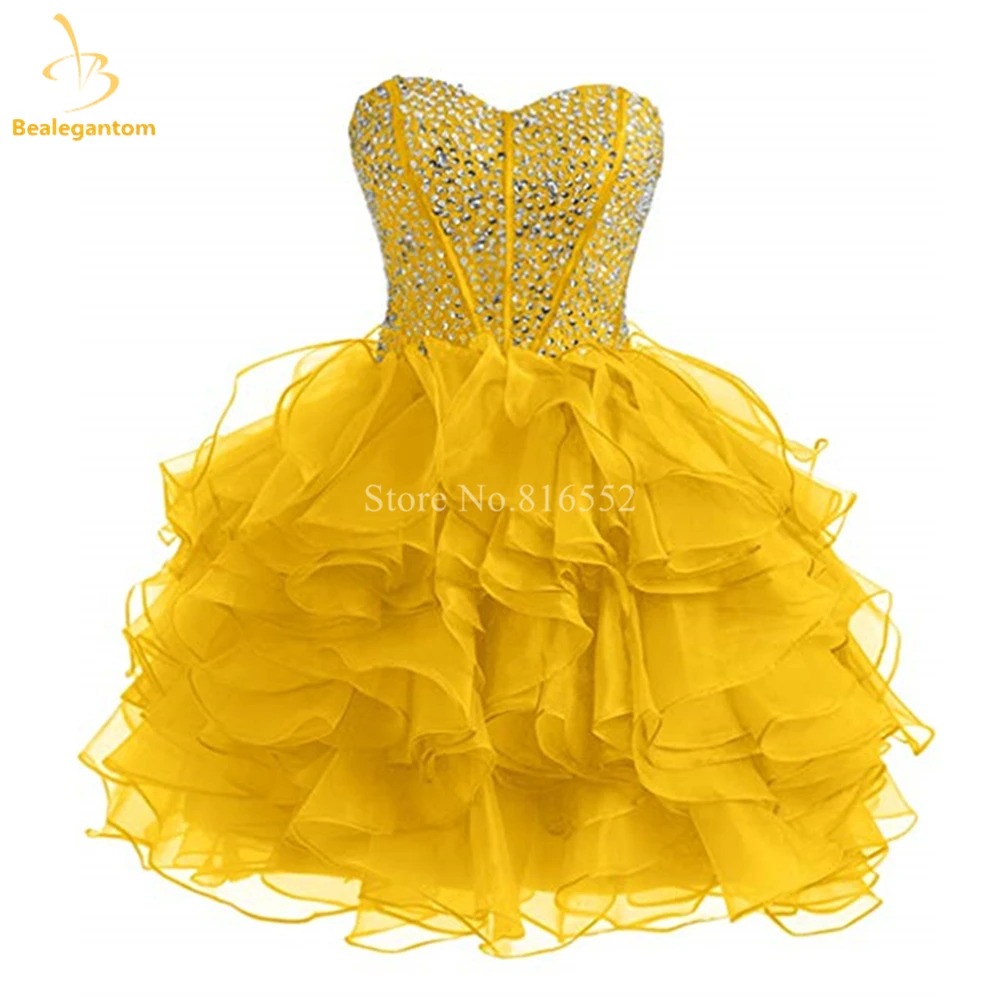 Bealegantom Sexy Short Homecoming Dresses Sweetheart Organza Beaded Sequins Mini Prom Party Cocktail Gown Vestidos De Graudation