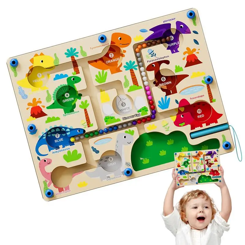 Magnetic Color Maze Toy Dinosaur Magnet Maze Board For Kids English Words Design Number Counting Desktop Game For Boys