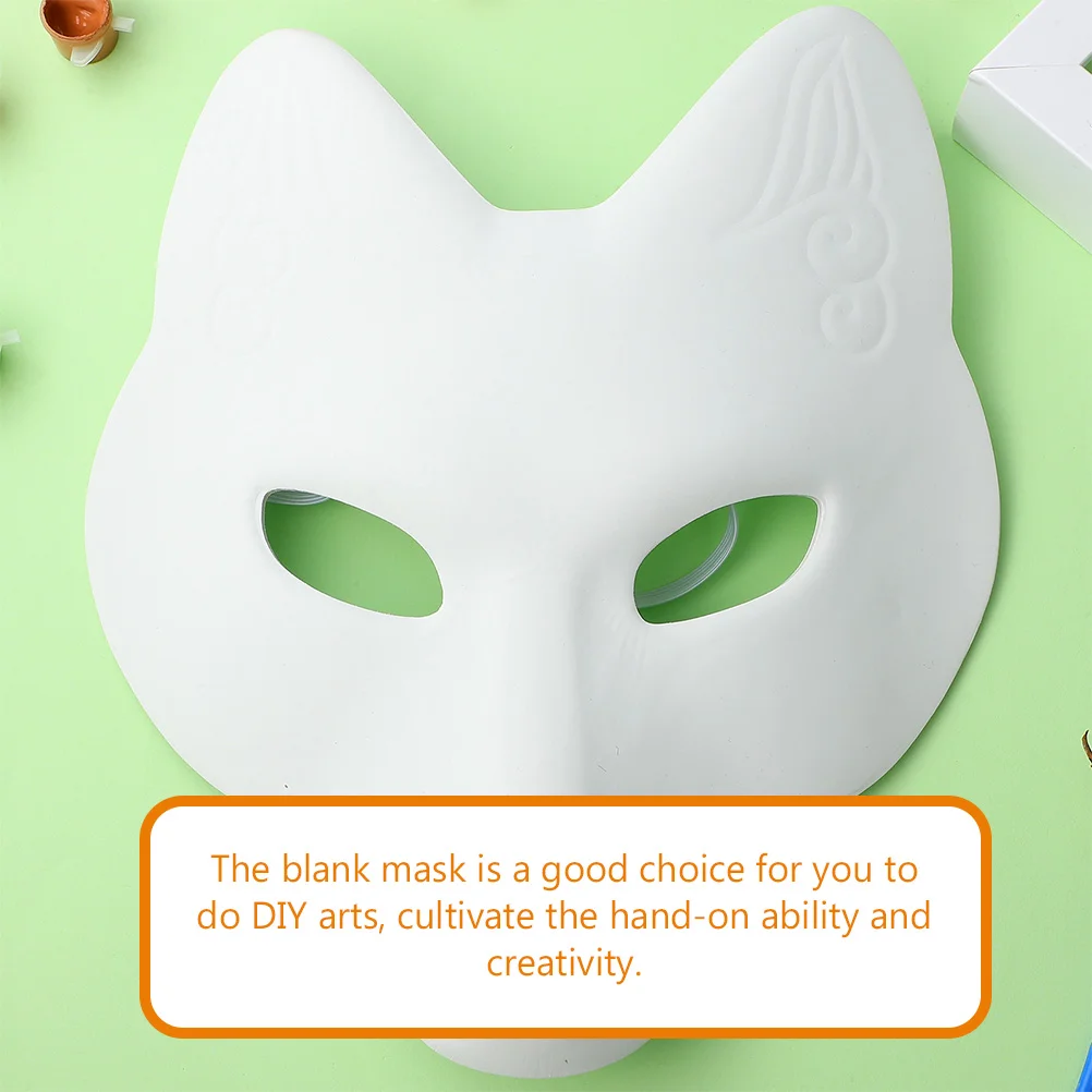 3 Pcs White Paper Halloween Fox Mask Blank Unpainted Cosplay Masquerade Party Costume Accessories Miss Masks DIY 02X25X28CM Pu