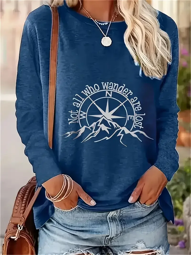 

Женская футболка с длинным рукавом с вдохновляющей цитатой больших размеров — «Все, что были потерянные карты и горный дизайн», мягкая