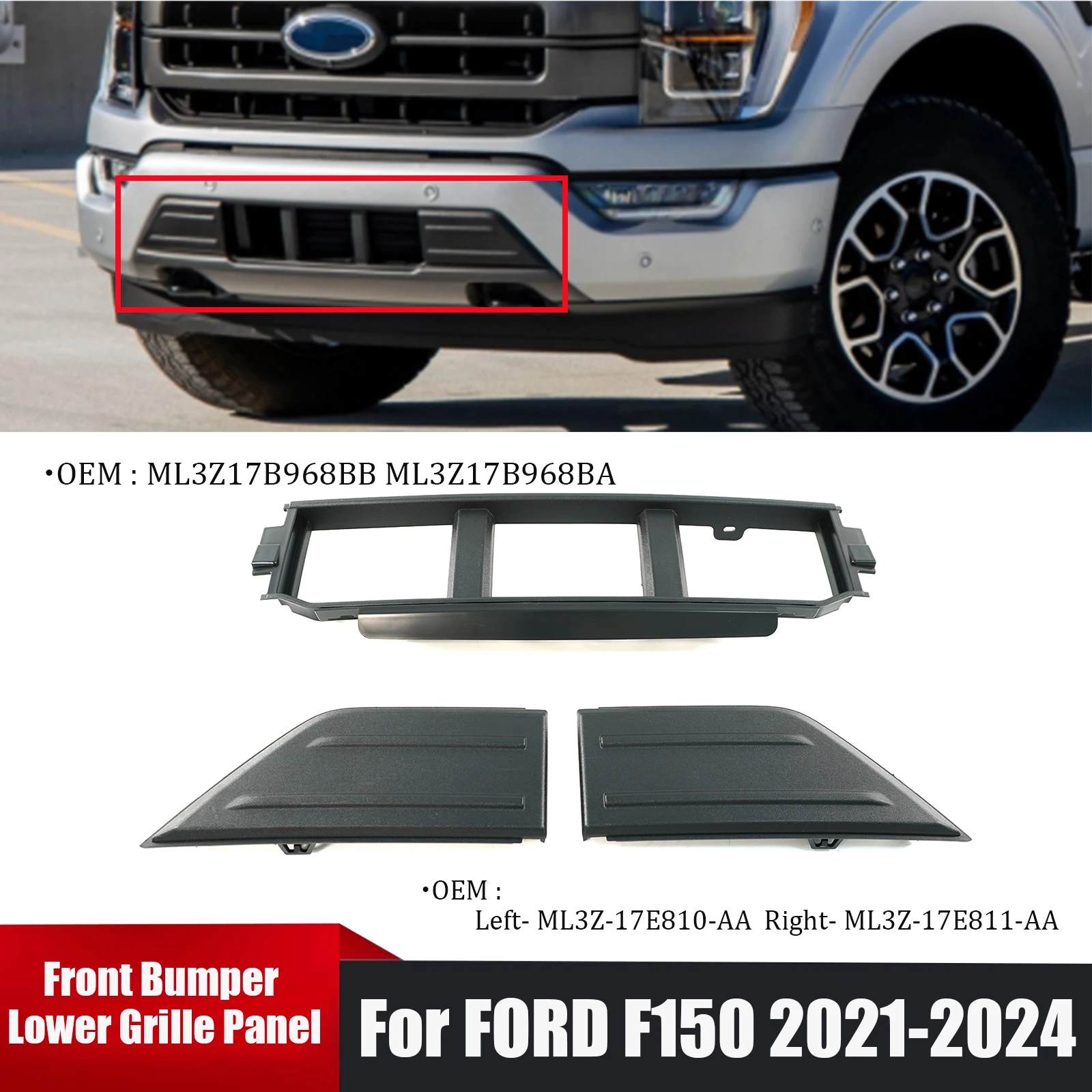 

Передний бампер, нижняя решетка, защитные накладки, панель для FORD F150 2021-2024 ML3Z17B968BB ML3Z17B968BA, комплекты кузова, автомобильные аксессуары