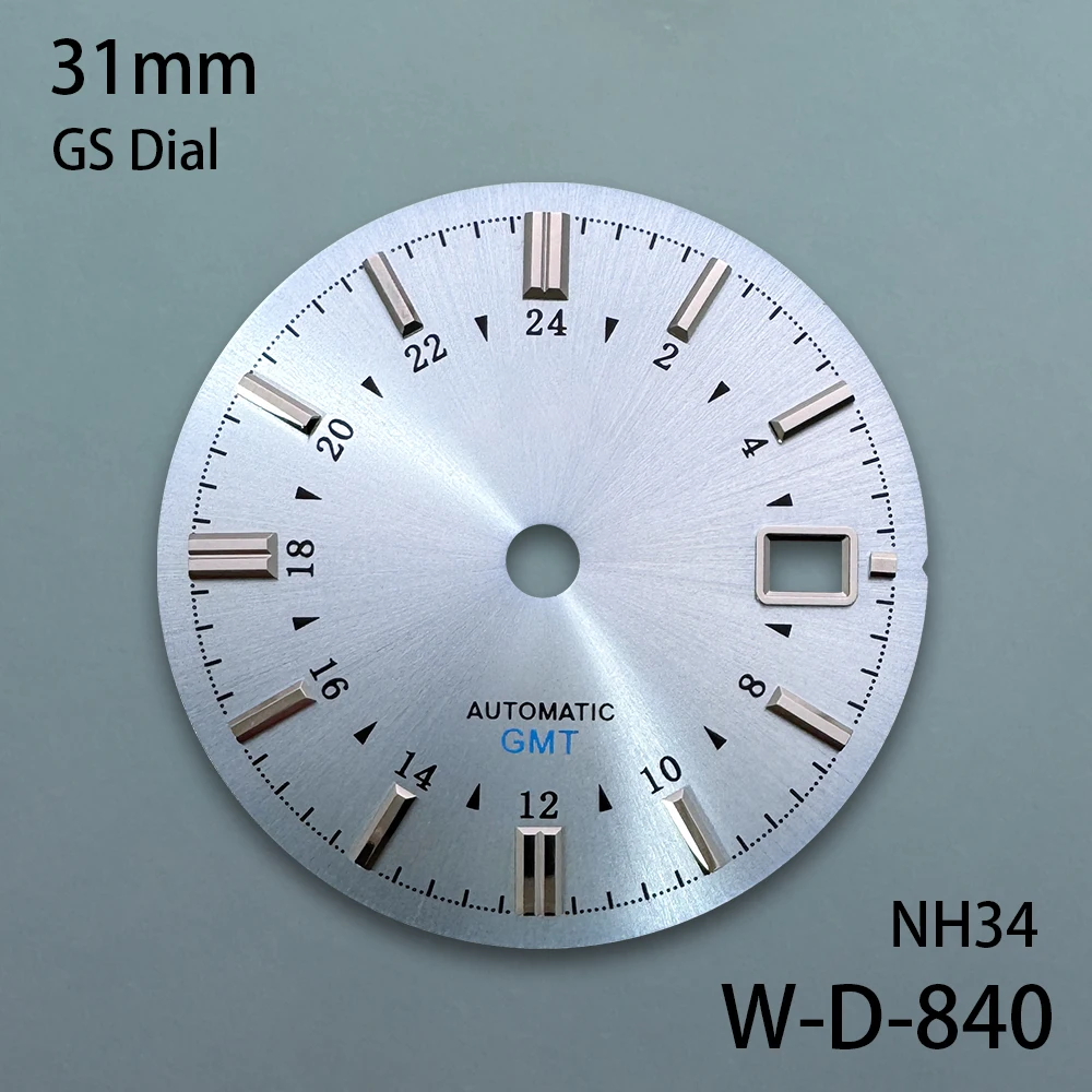 31mm 빅 S G S 로고 GMT 다이얼 NH35/NH34/4R/7S 무브먼트 선버스트/매트 고품질 시계 수정 액세서리